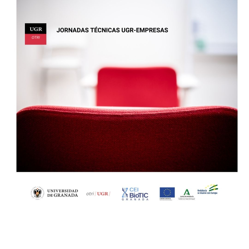 Jornadas Técnicas UGR-Grupo Cuerva Dos sillas rojas enfrentadas y logos entidades