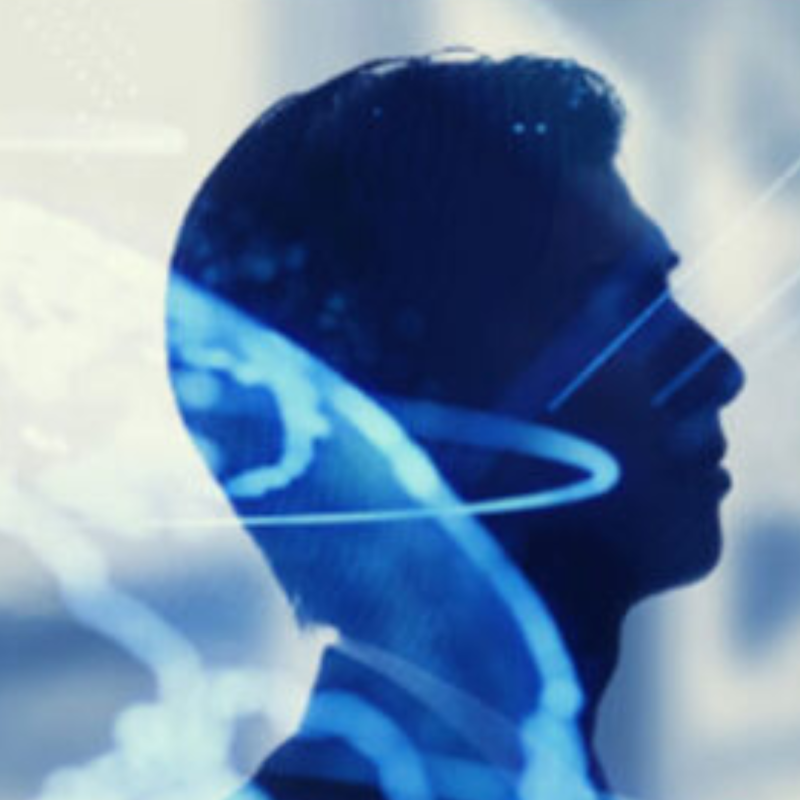 Patents for Innovation El perfil de una persona mirando hacia el frente y parte del globo terráqueo dibujado